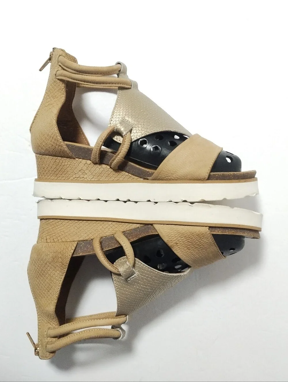 Diba True Green Clover Cushioned Low Wedge Sandal Tan